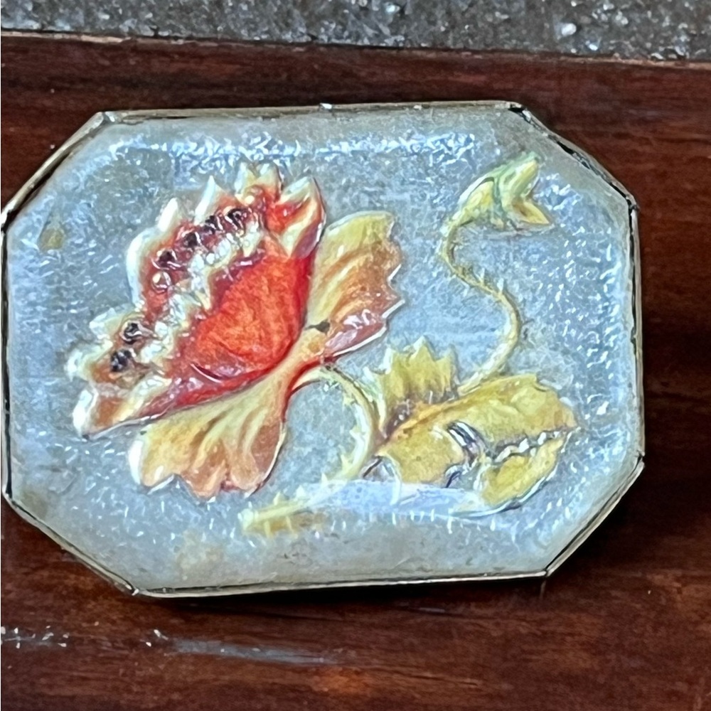 Antique Goofus Glass Intaglio Foral Pin